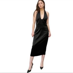 NWT Jason Wu Black Satin Halter Midi Dress S